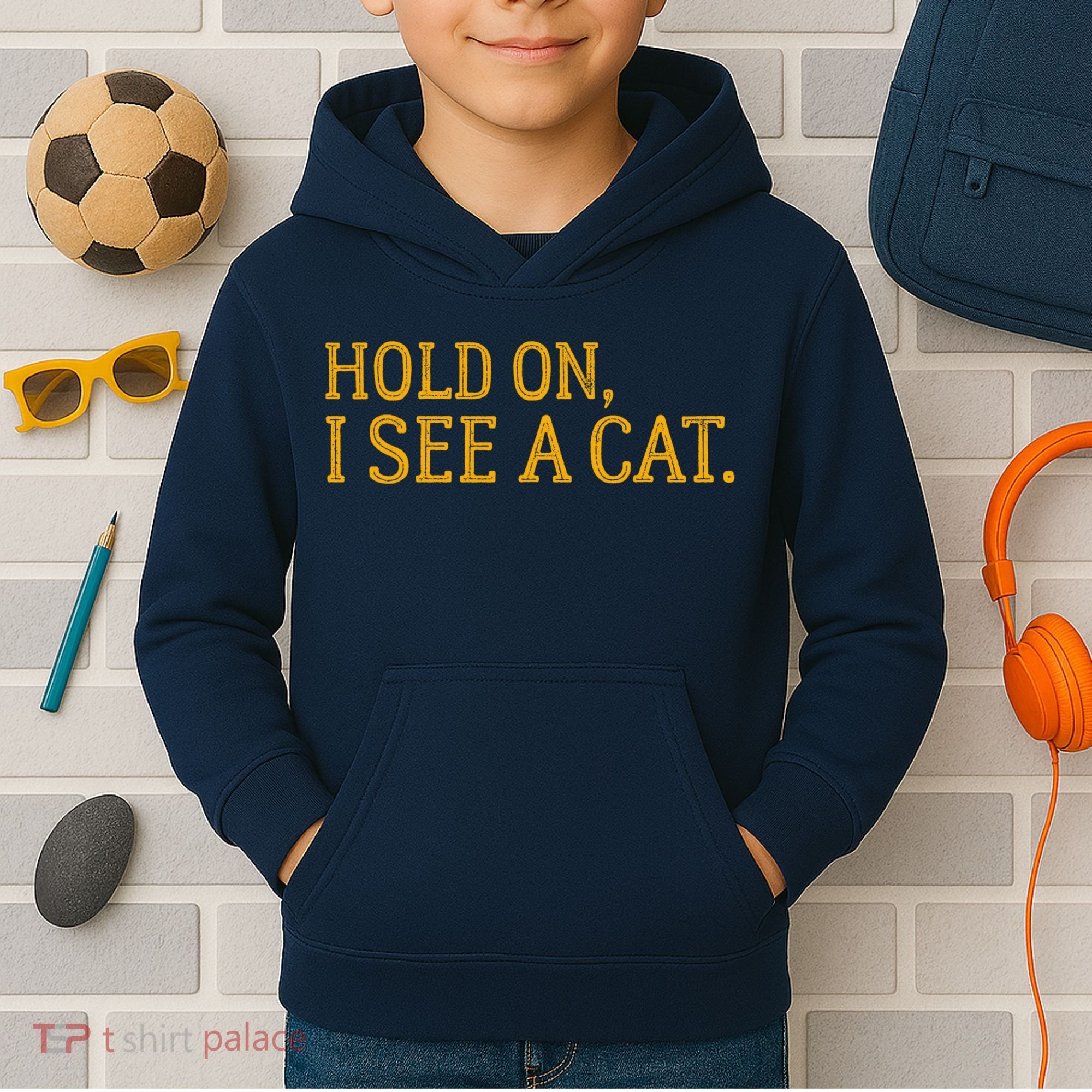 Hold On I See A Cat, Funny Cat Lovers Sarcastic Sayings Kids Hoodie