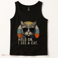 Hold On I See A Cat Funny Cat Shirts For Women , Cat Dad Tank Top thumb 2