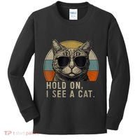 Hold On I See A Cat Funny Cat Shirts For Women , Cat Dad Kids Long Sleeve Shirt thumb 0