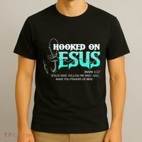 Hooked On Jesus Funny Fishing T-Shirt thumb 3