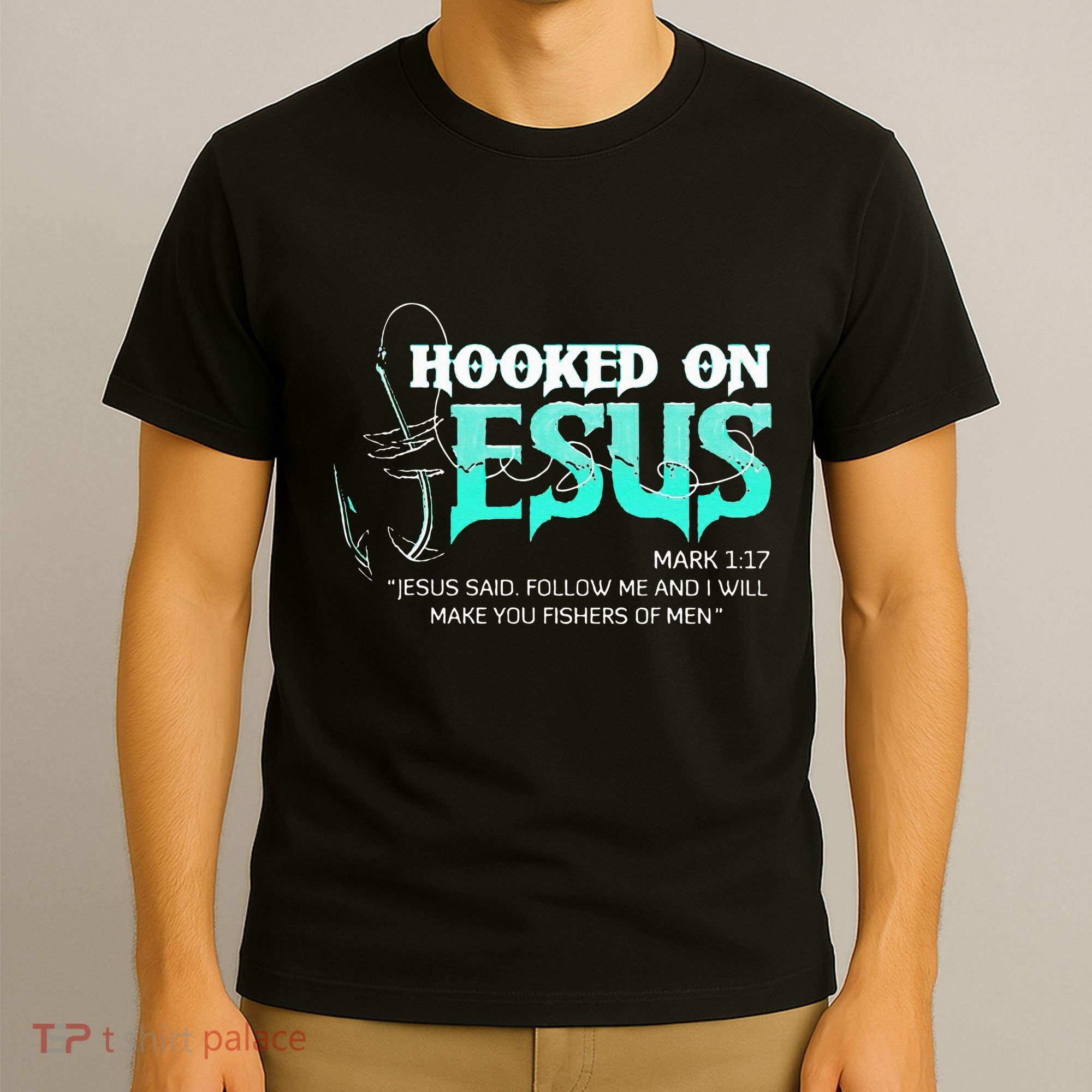 Hooked On Jesus Funny Fishing T-Shirt
