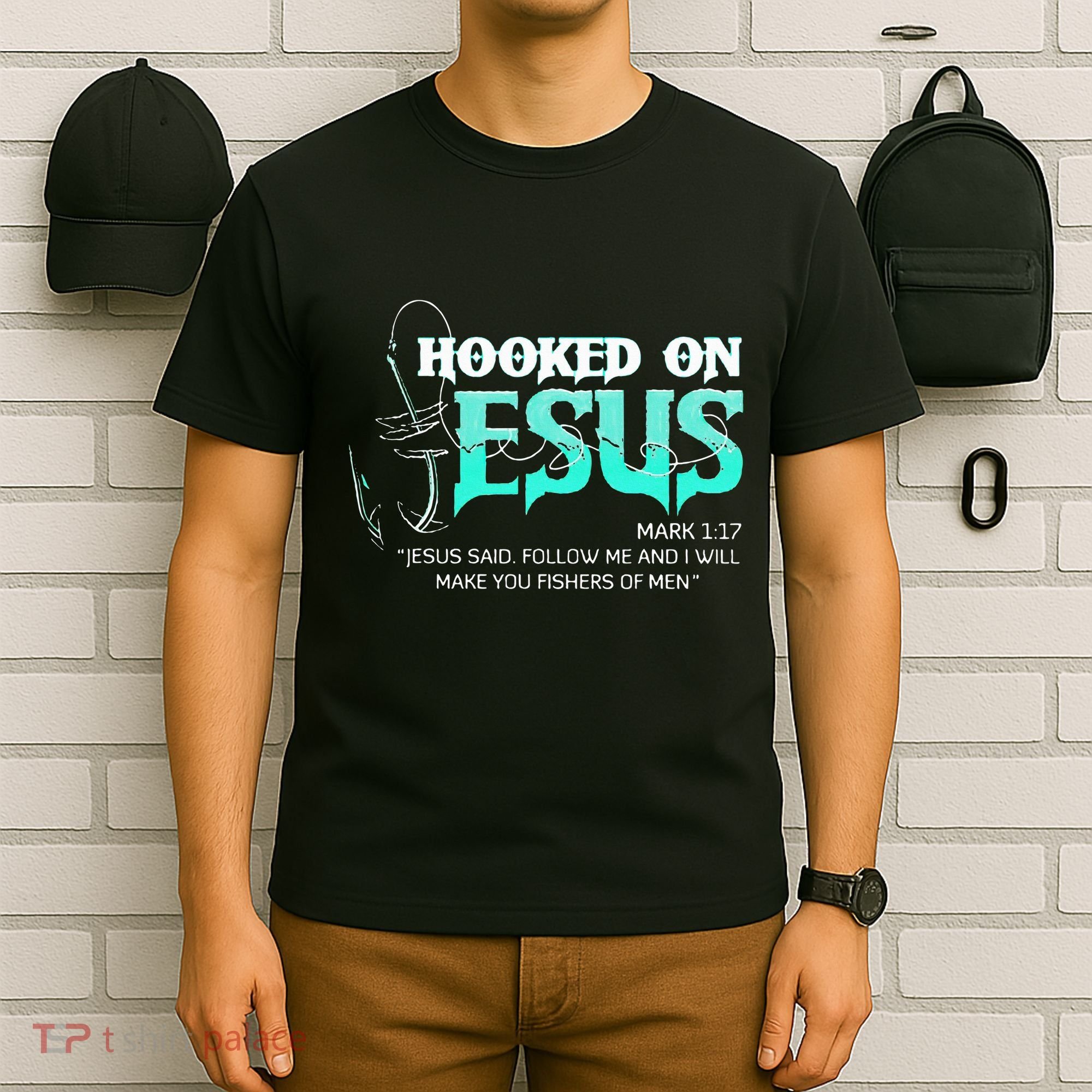 Hooked On Jesus Funny Fishing T-Shirt