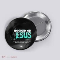 Hooked On Jesus Funny Fishing Button thumb 0