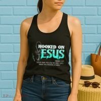 Hooked On Jesus Funny Fishing Women's Tank Top thumb 2