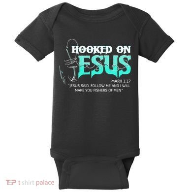 Hooked On Jesus Funny Fishing Baby Bodysuit