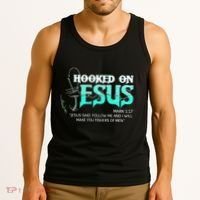 Hooked On Jesus Funny Fishing Tank Top thumb 3