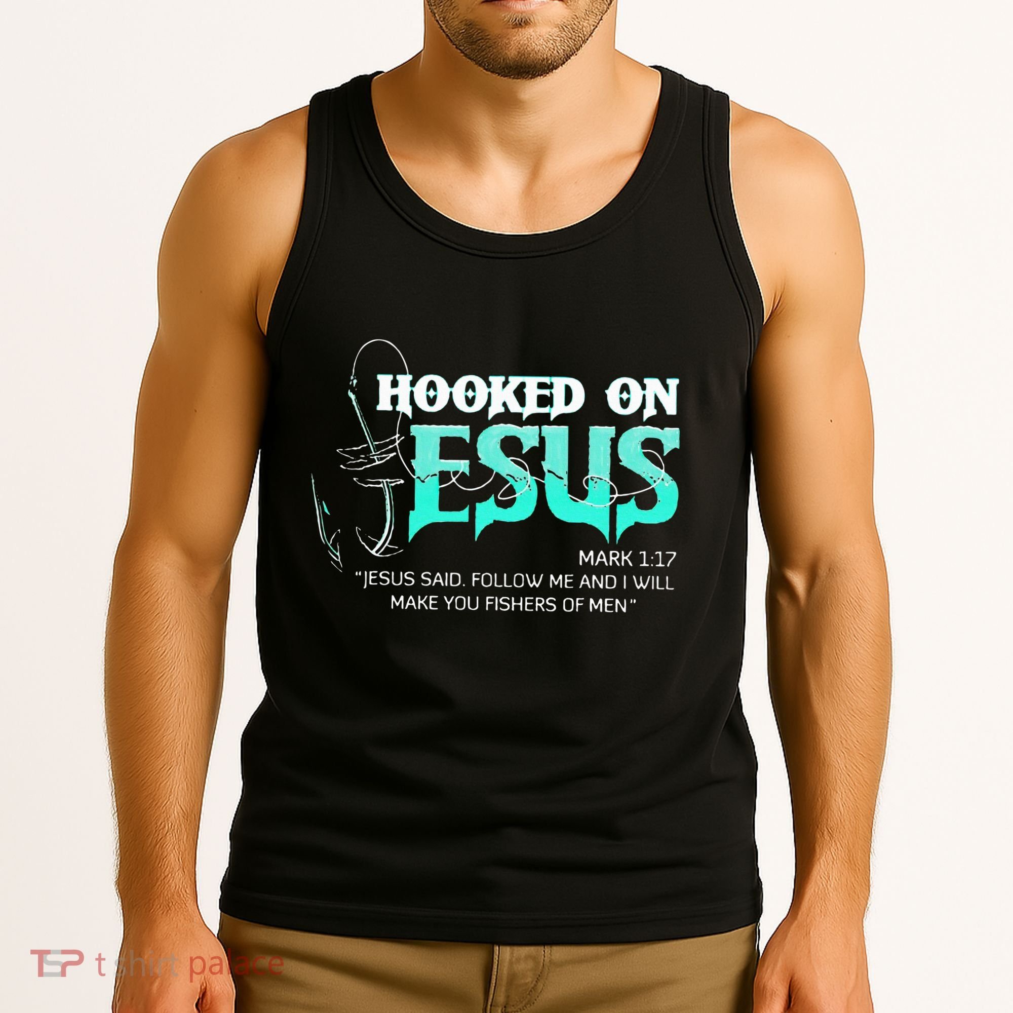 Hooked On Jesus Funny Fishing Tank Top