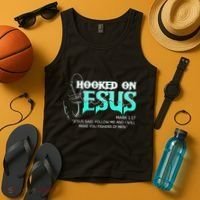 Hooked On Jesus Funny Fishing Tank Top thumb 4