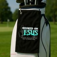 Hooked On Jesus Funny Fishing Golf Towel thumb 2