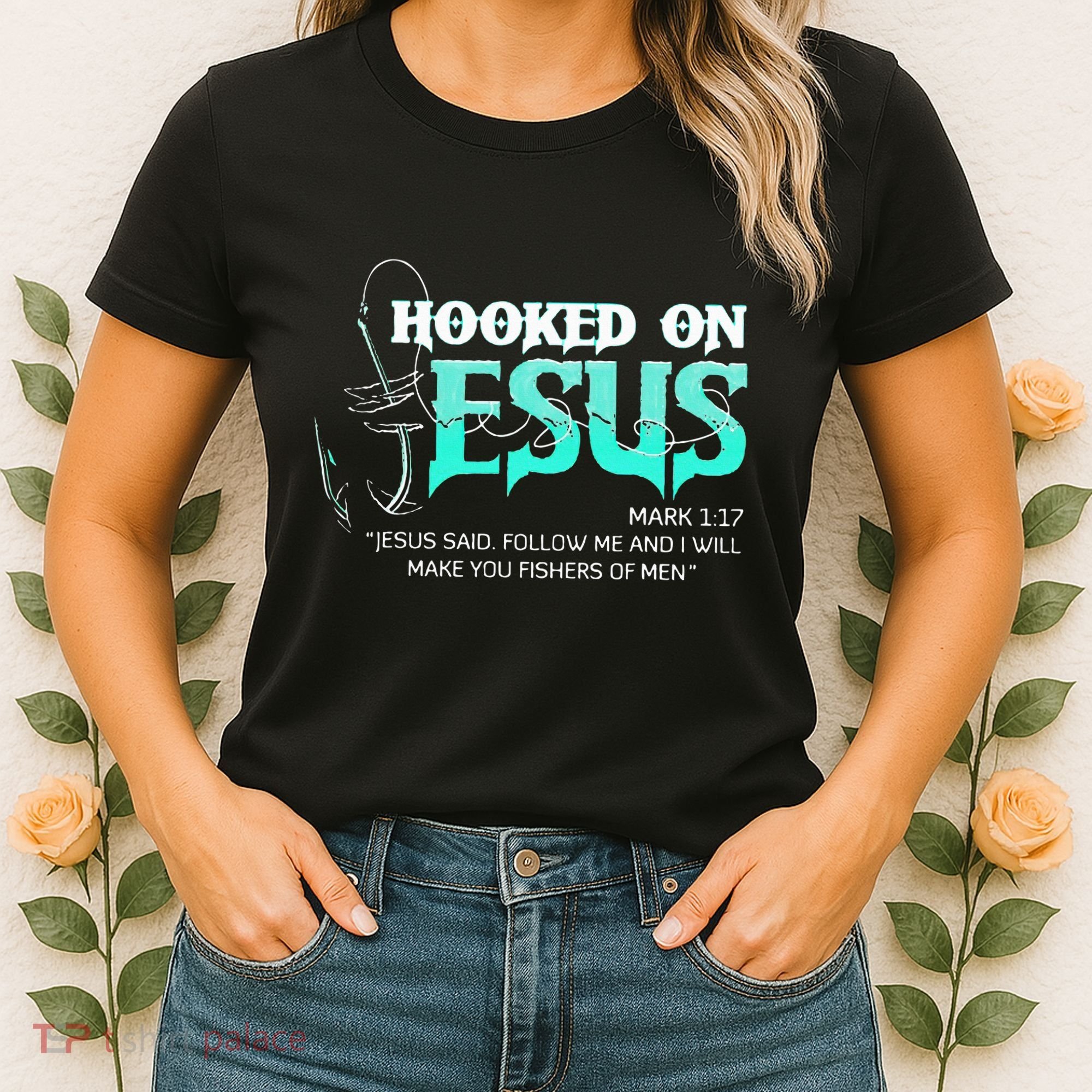 Hooked On Jesus Funny Fishing Women's T-Shirt