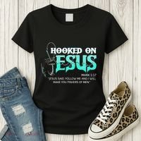 Hooked On Jesus Funny Fishing Women's T-Shirt thumb 3