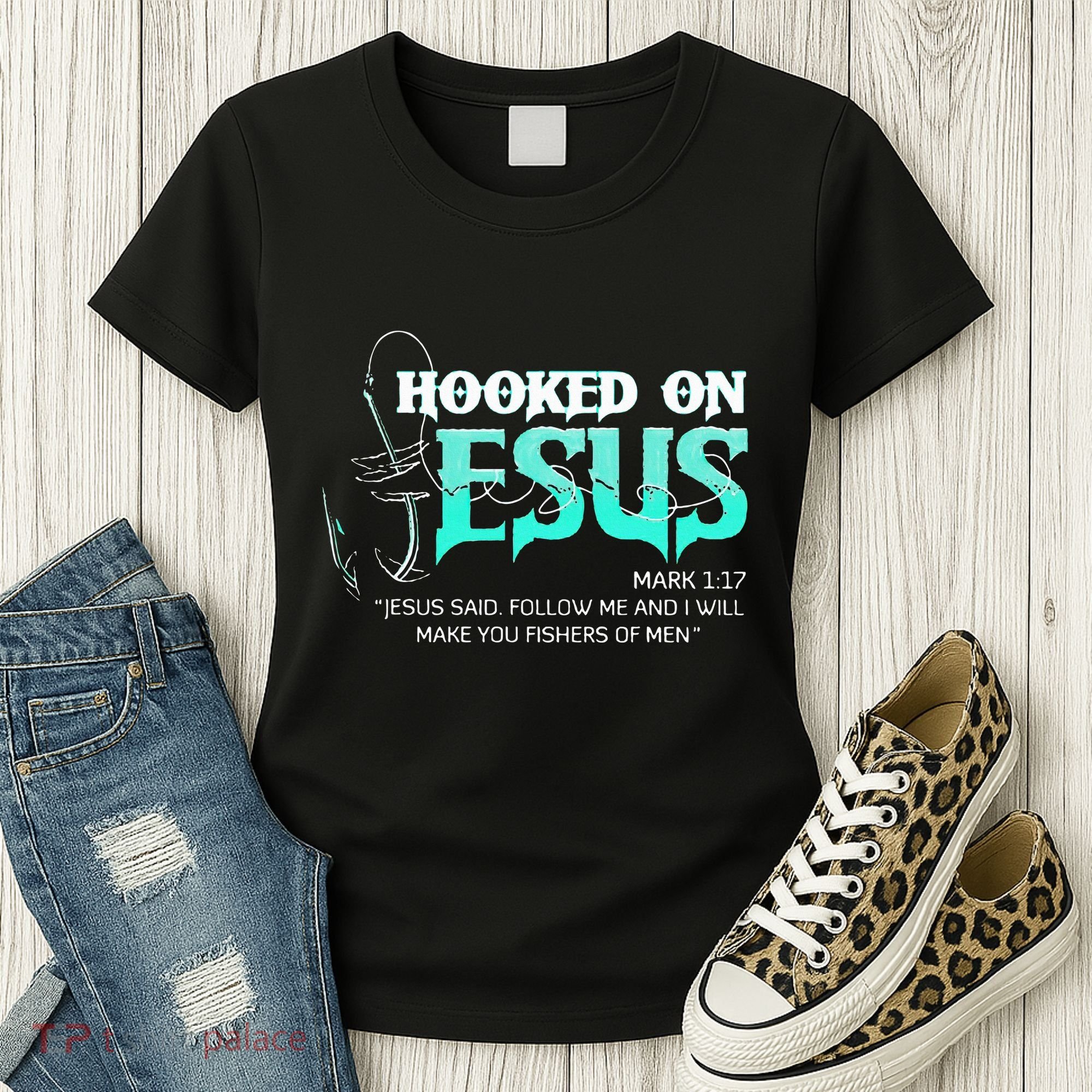 Hooked On Jesus Funny Fishing Women's T-Shirt