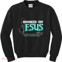 Hooked On Jesus Funny Fishing Kids Sweatshirt thumb 0
