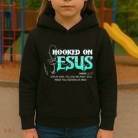 Hooked On Jesus Funny Fishing Kids Hoodie thumb 3