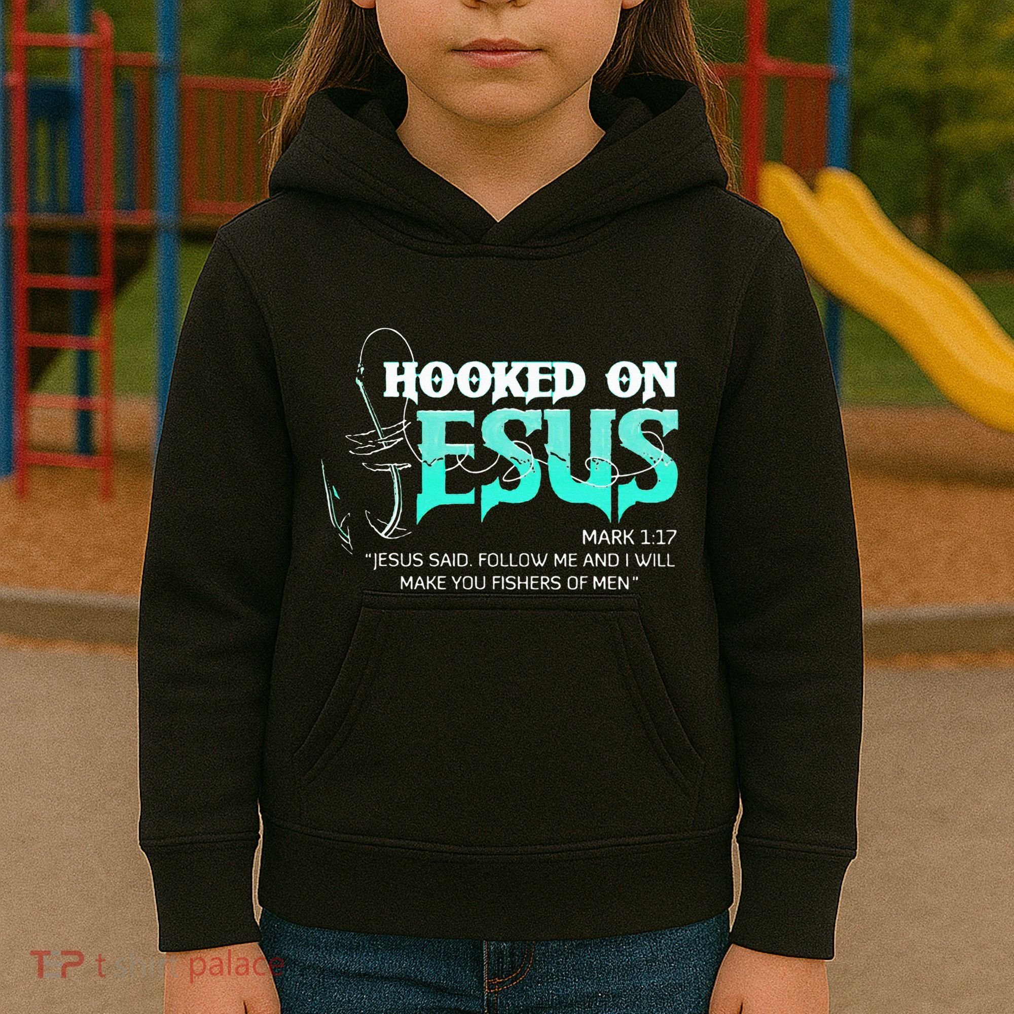 Hooked On Jesus Funny Fishing Kids Hoodie