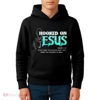 Hooked On Jesus Funny Fishing Kids Hoodie thumb 4