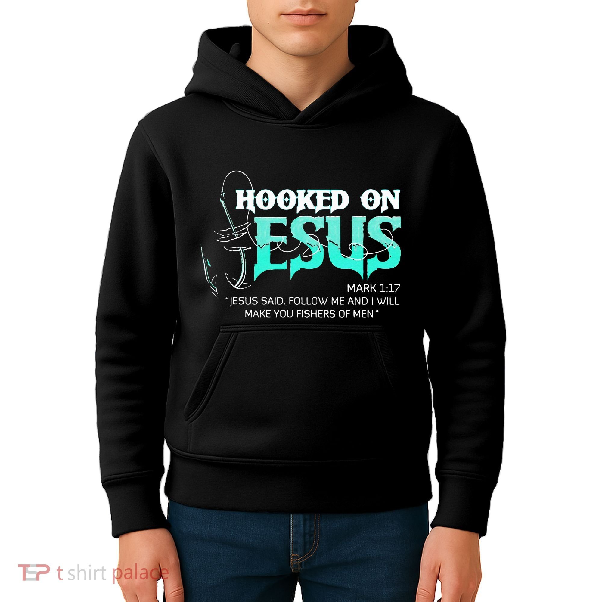 Hooked On Jesus Funny Fishing Kids Hoodie