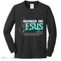 Hooked On Jesus Funny Fishing Kids Long Sleeve Shirt thumb 0