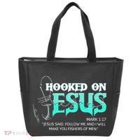 Hooked On Jesus Funny Fishing Tote Bag thumb 0