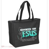 Hooked On Jesus Funny Fishing Tote Bag thumb 2