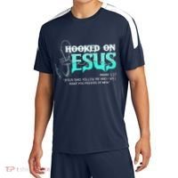 Hooked On Jesus Funny Fishing Sport-Tek Competitor United Soccer Jersey thumb 0