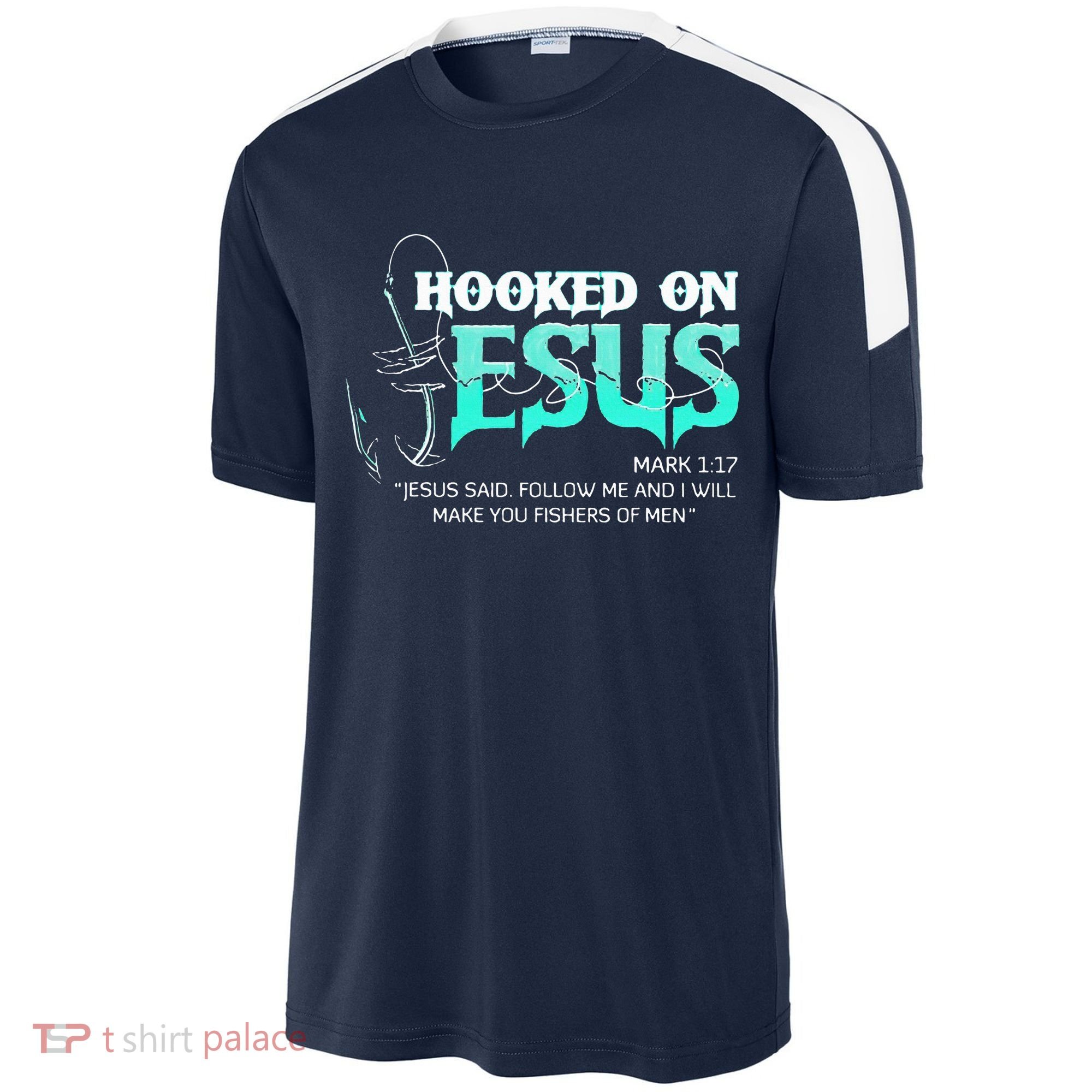 Hooked On Jesus Funny Fishing Sport-Tek Competitor United Soccer Jersey