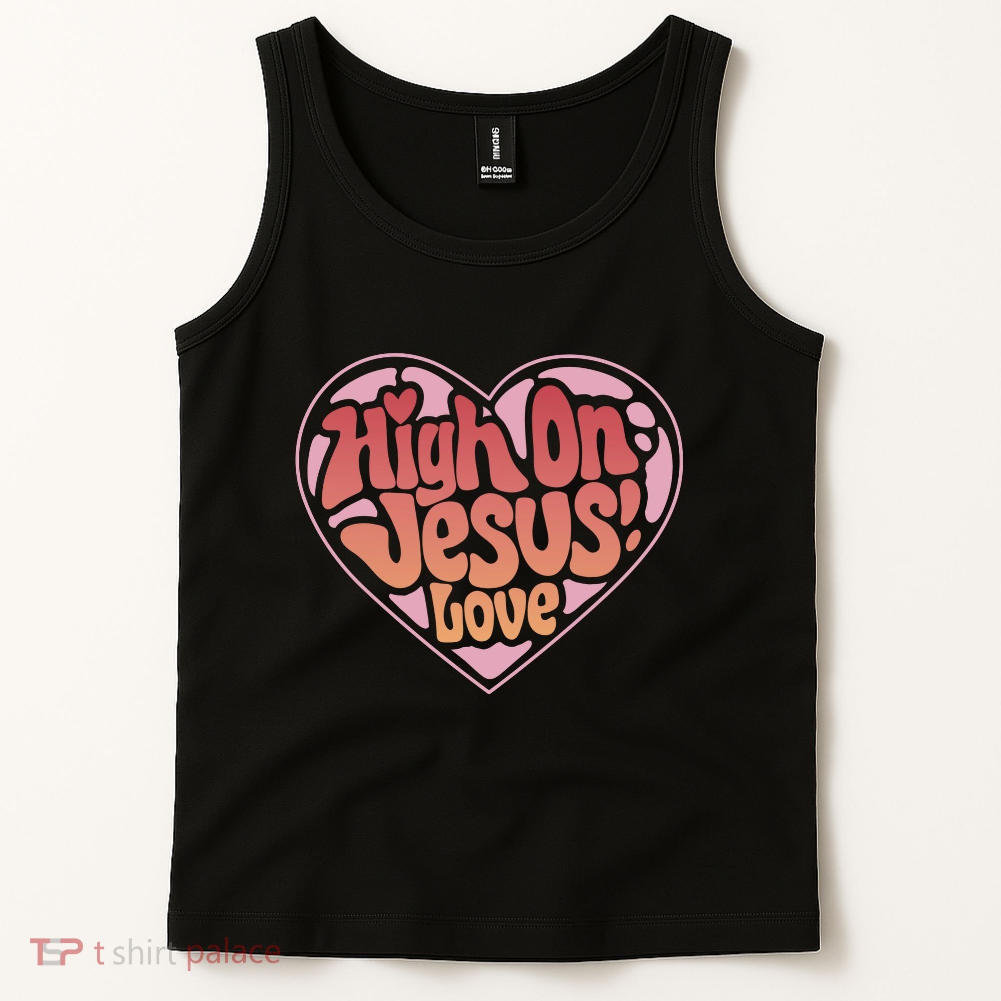 High On Jesus Love Heart Christian Tank Top