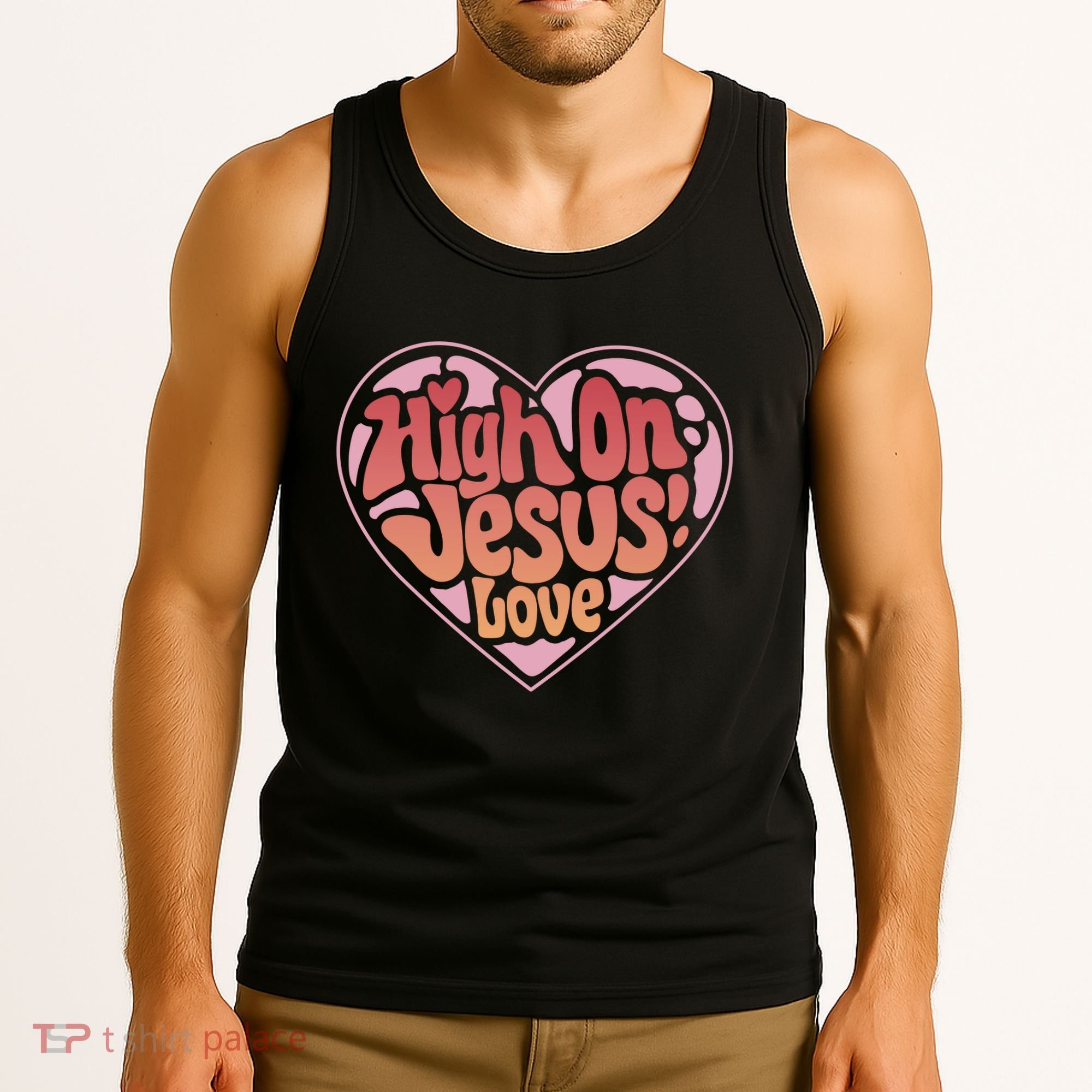 High On Jesus Love Heart Christian Tank Top