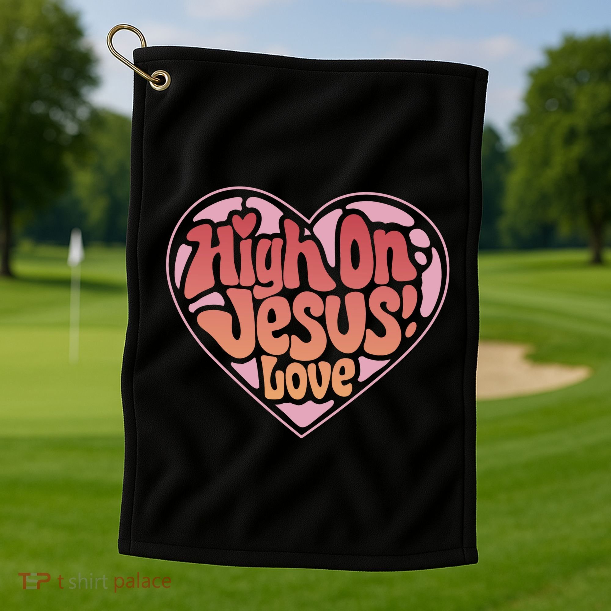 High On Jesus Love Heart Christian Golf Towel