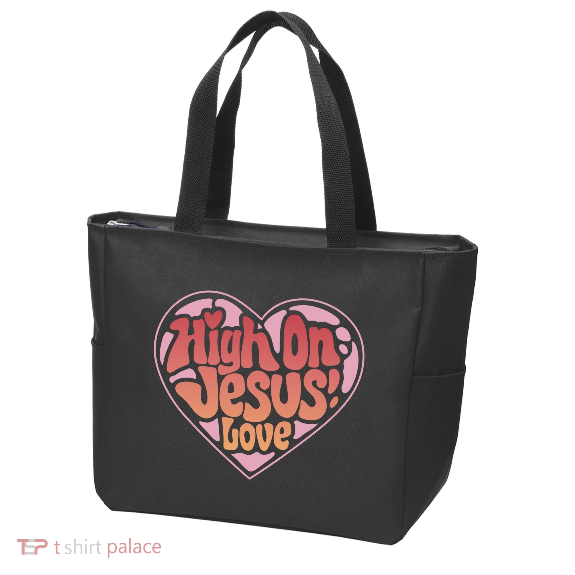 High On Jesus Love Heart Christian Tote Bag