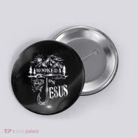 Hooked On Jesus Christ Faith Hope Love Religious Button thumb 0