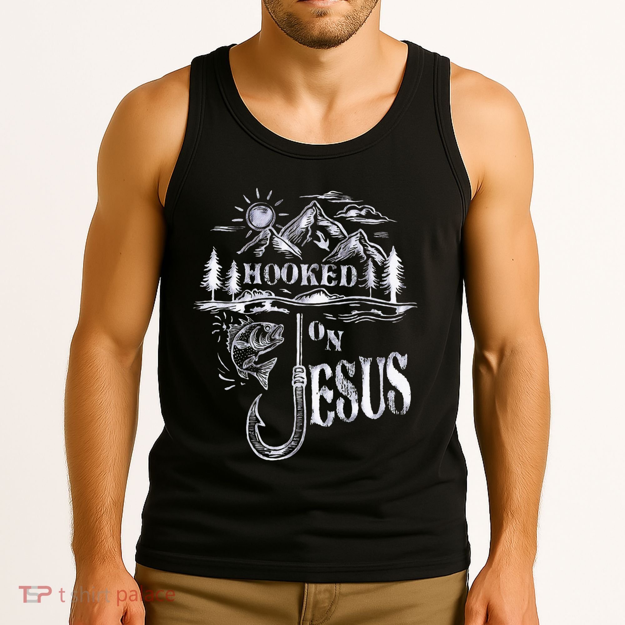 Hooked On Jesus Christ Faith Hope Love Religious Tank Top