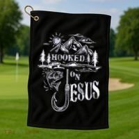 Hooked On Jesus Christ Faith Hope Love Religious Golf Towel thumb 1