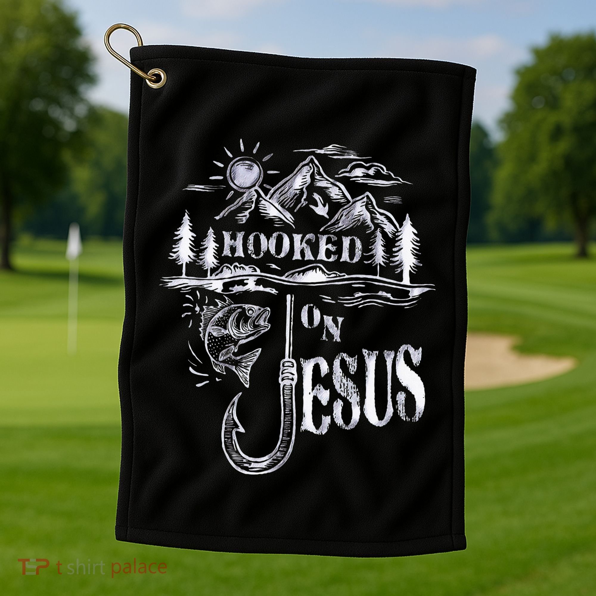 Hooked On Jesus Christ Faith Hope Love Religious Golf Towel