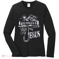 Hooked On Jesus Christ Faith Hope Love Religious Women's Long Sleeve Shirt thumb 0