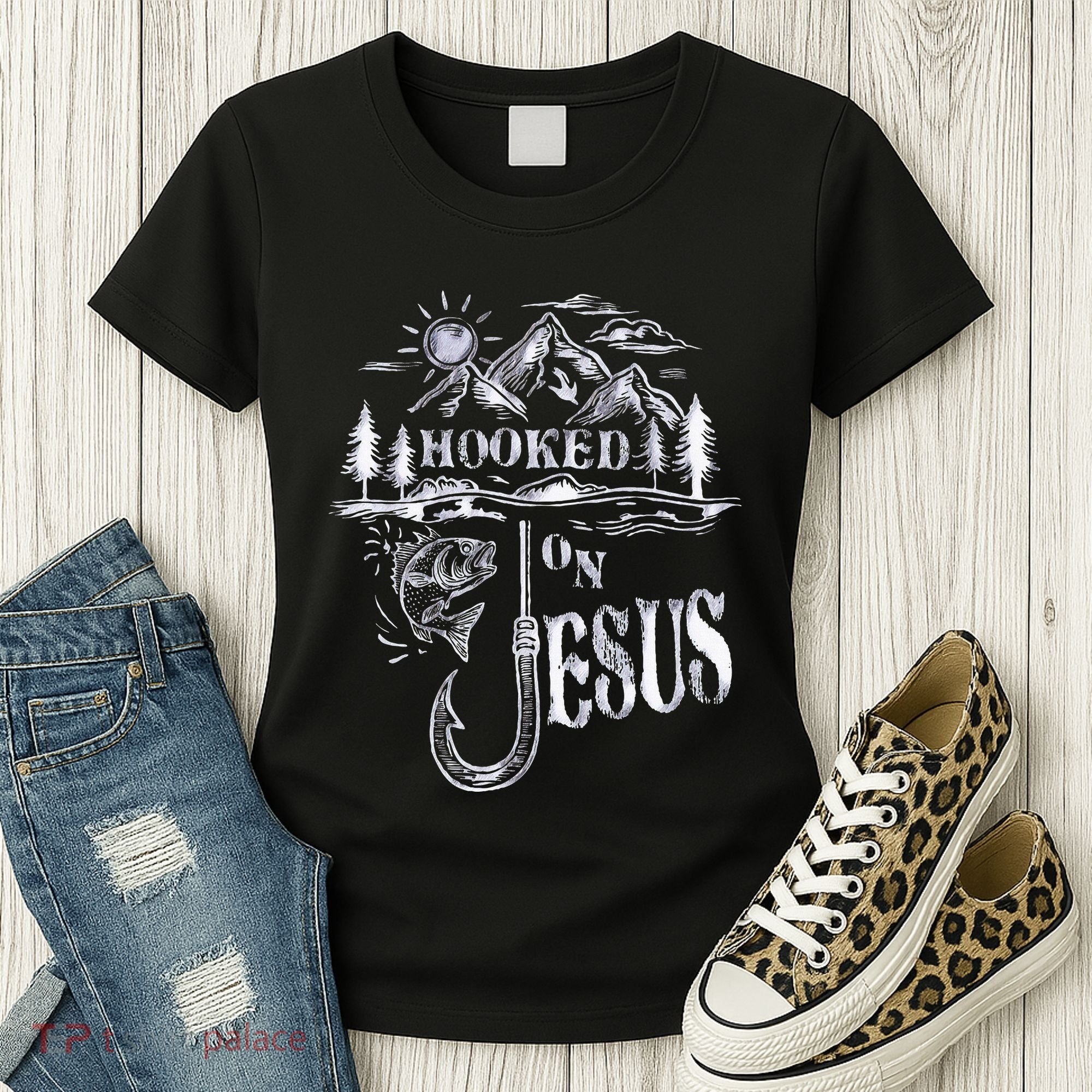 Hooked On Jesus Christ Faith Hope Love Religious Women's T-Shirt