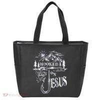 Hooked On Jesus Christ Faith Hope Love Religious Tote Bag thumb 0
