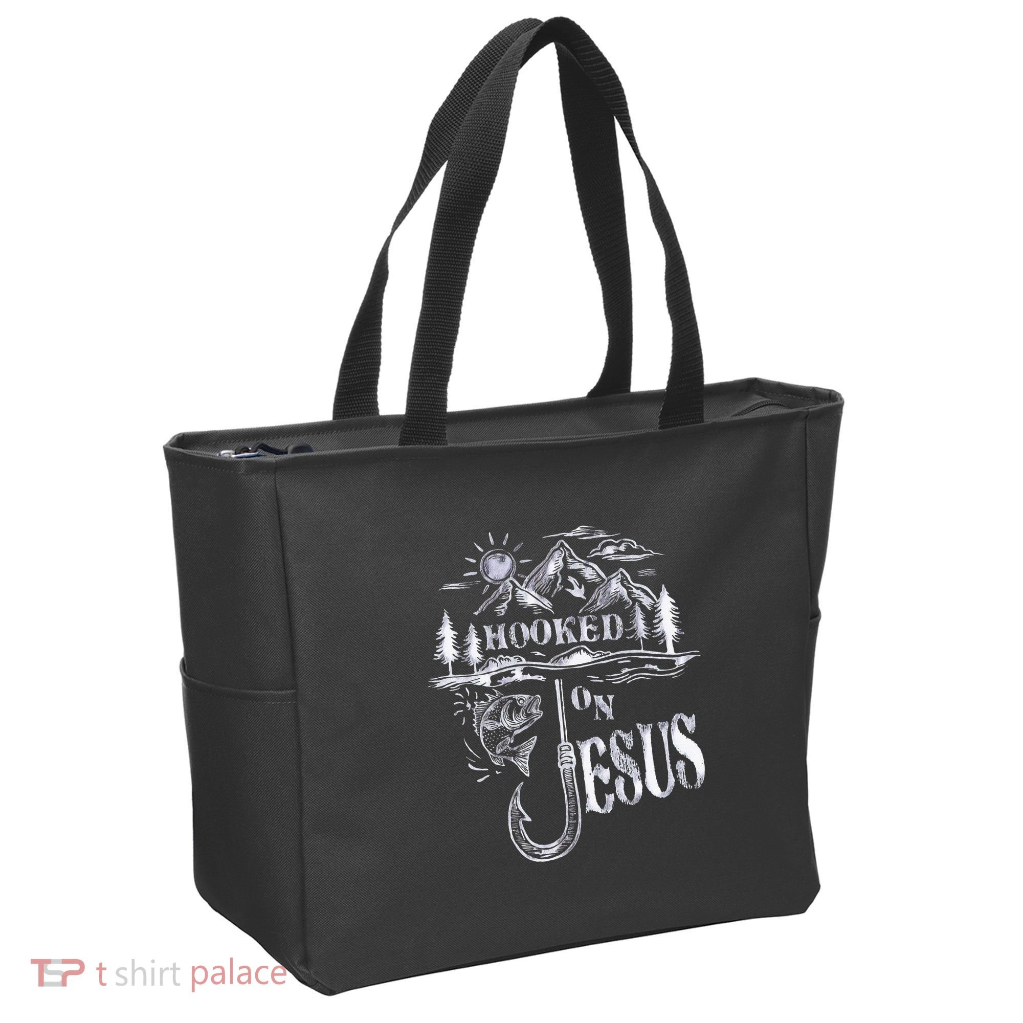 Hooked On Jesus Christ Faith Hope Love Religious Tote Bag