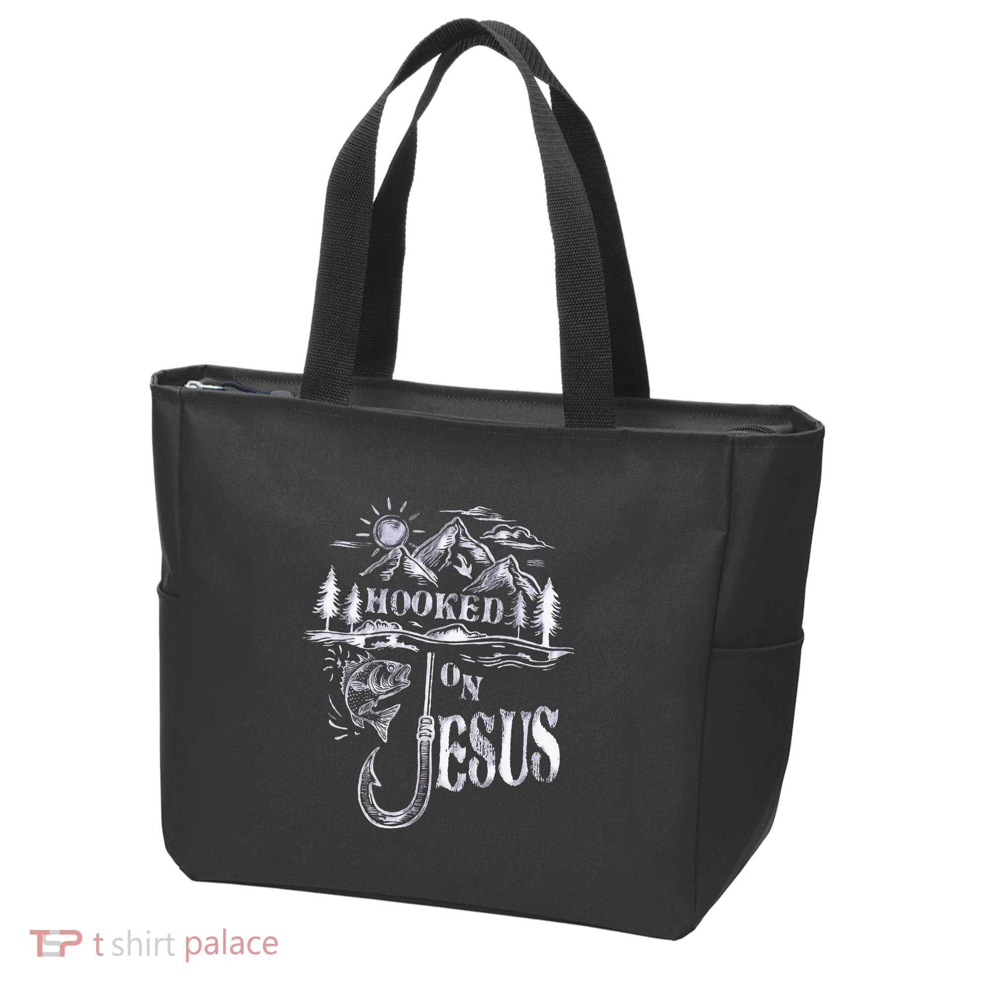 Hooked On Jesus Christ Faith Hope Love Religious Tote Bag