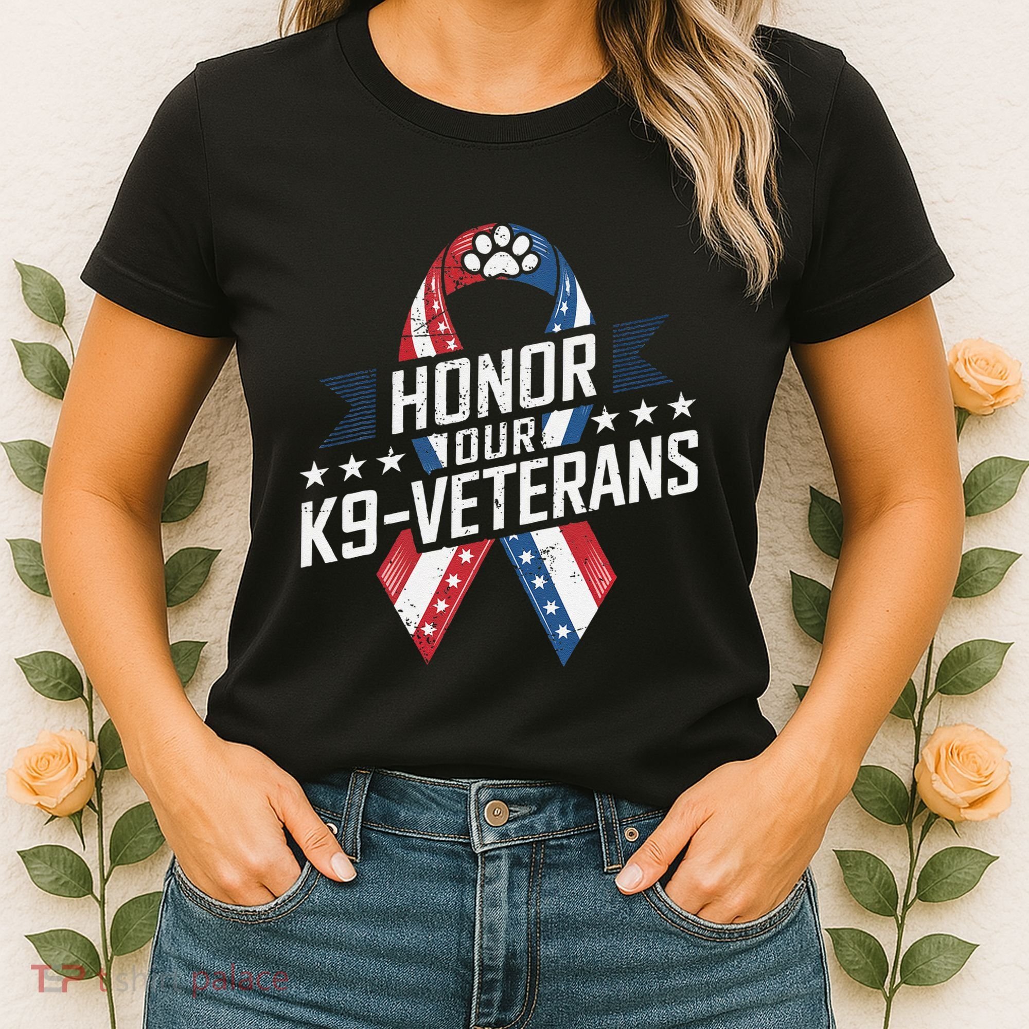 Honor Our K9 Veterans Usa Flag Ribbon Tribute Women's T-Shirt