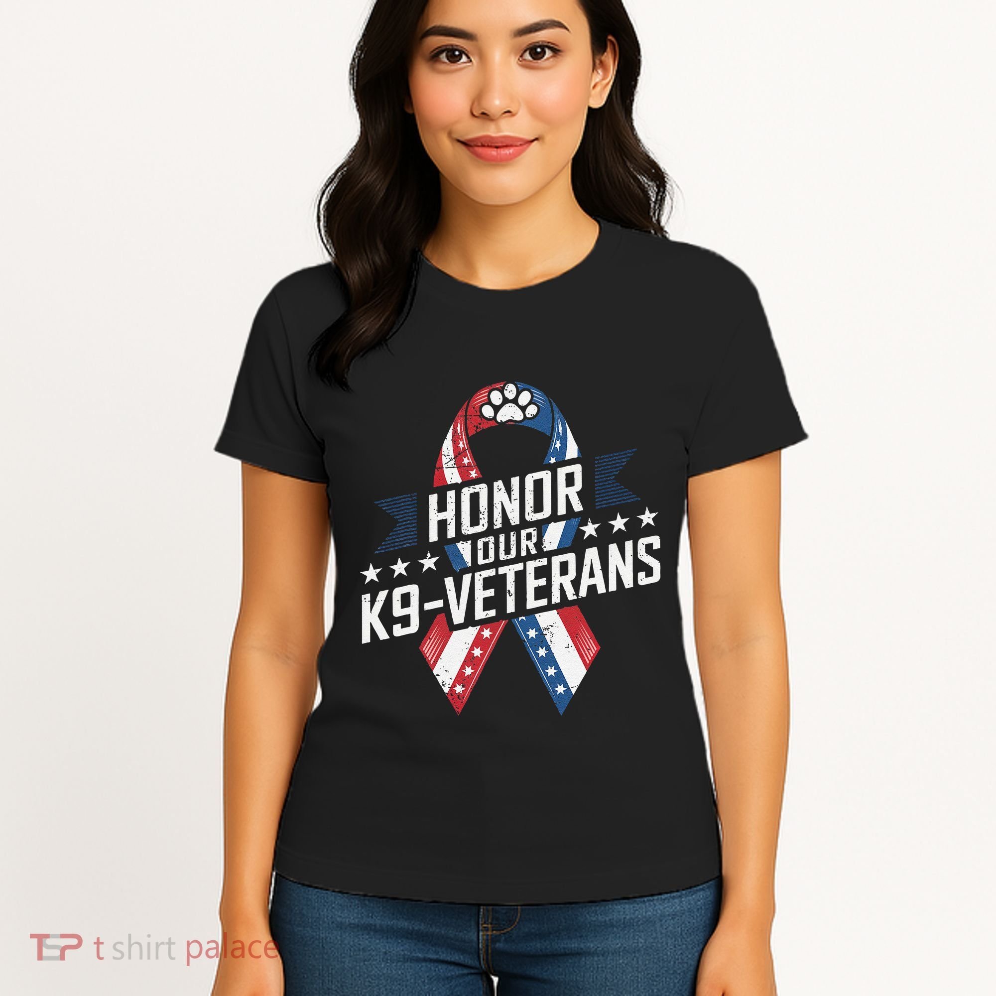 Honor Our K9 Veterans Usa Flag Ribbon Tribute Women's T-Shirt