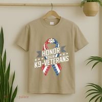 Honor Our K9 Veterans Usa Flag Ribbon Tribute T-Shirt thumb 2