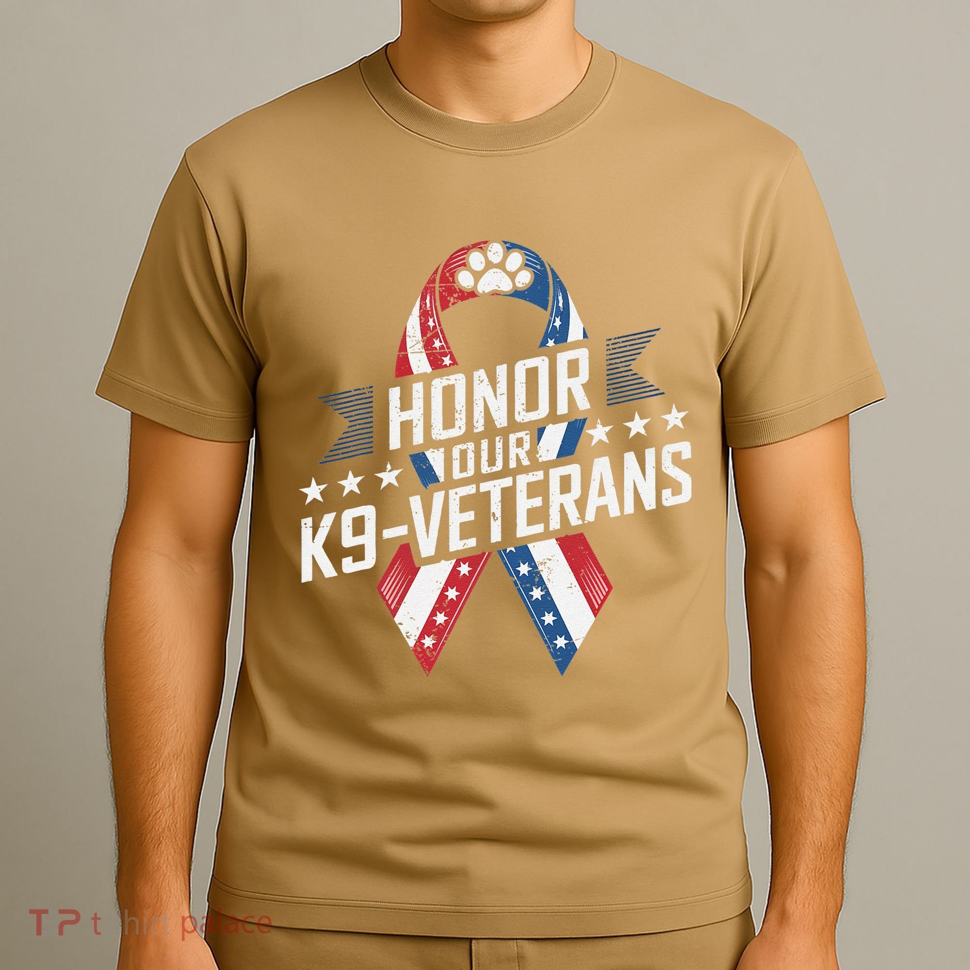Honor Our K9 Veterans Usa Flag Ribbon Tribute T-Shirt