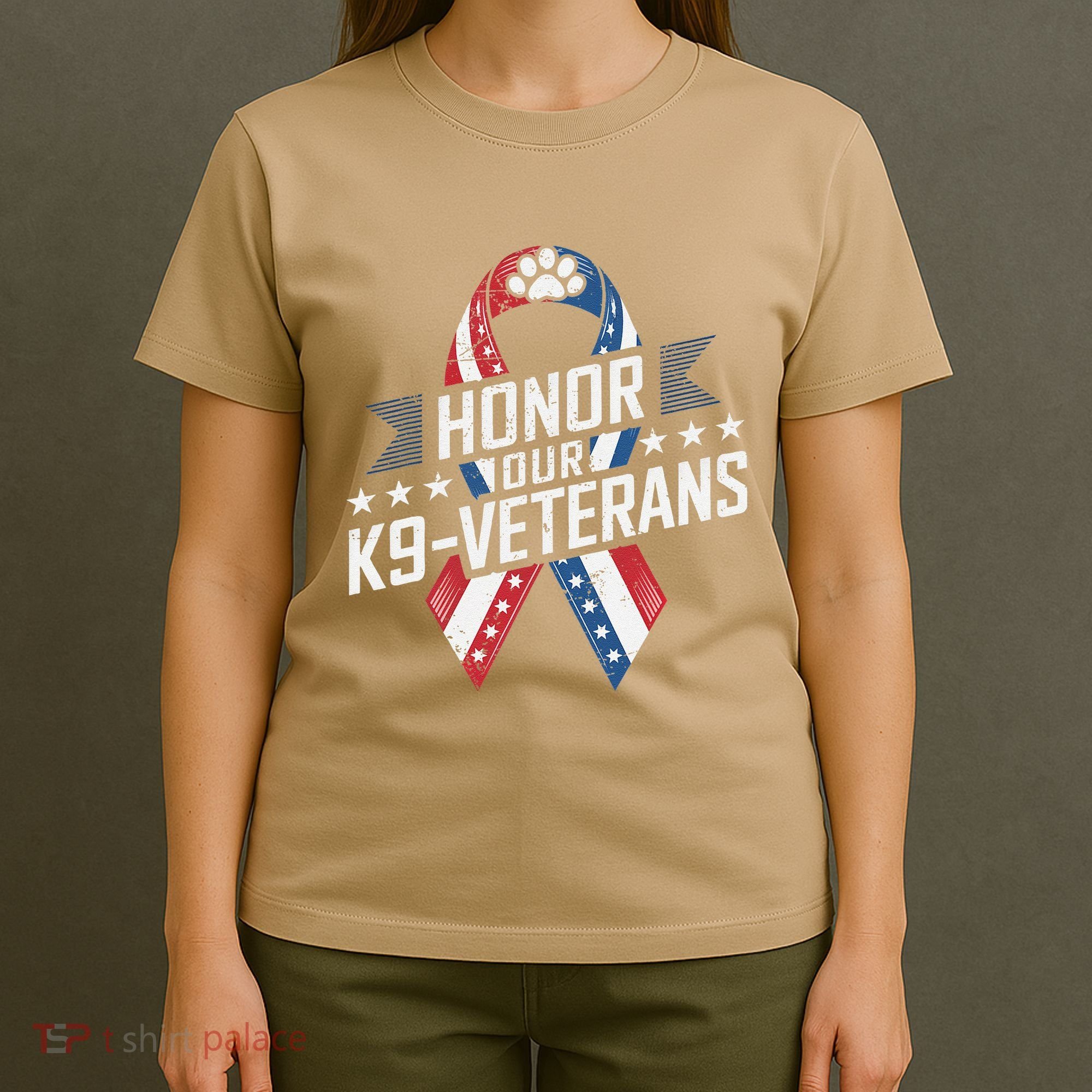 Honor Our K9 Veterans Usa Flag Ribbon Tribute T-Shirt