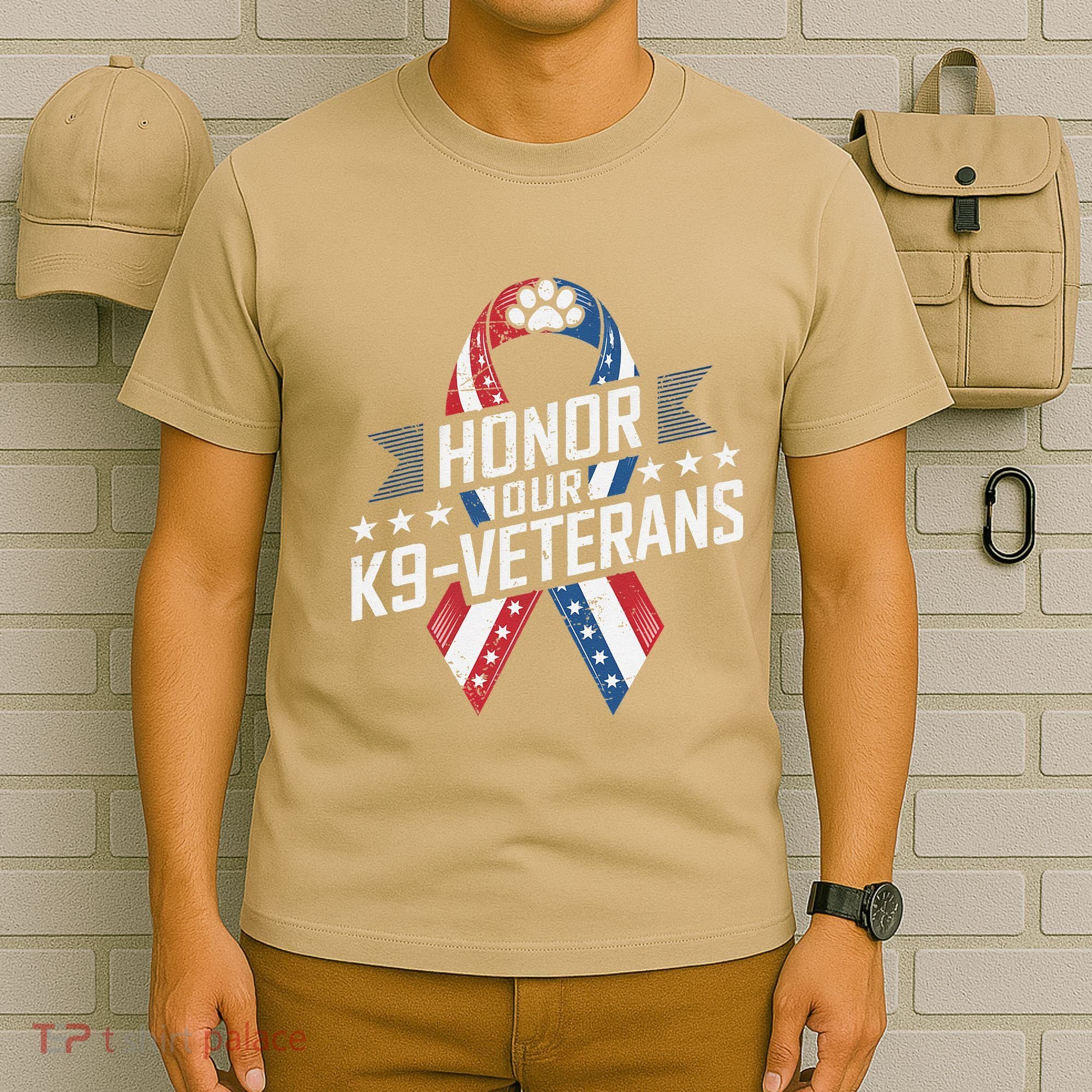 Honor Our K9 Veterans Usa Flag Ribbon Tribute T-Shirt