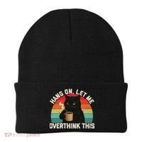 Hang On Let Me Overthink This Black Cat Coffee Sarcastic Beanie thumb 0