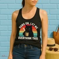Hang On Let Me Overthink This Black Cat Coffee Sarcastic Women's Tank Top thumb 2
