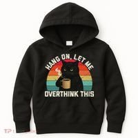 Hang On Let Me Overthink This Black Cat Coffee Sarcastic Kids Hoodie thumb 0