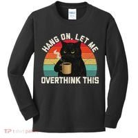 Hang On Let Me Overthink This Black Cat Coffee Sarcastic Kids Long Sleeve Shirt thumb 0