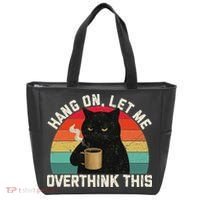 Hang On Let Me Overthink This Black Cat Coffee Sarcastic Tote Bag thumb 0